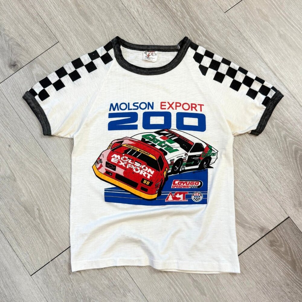 Rare Vintage 1988 Molson Export 200 Racing Single Stitch Ringer T-Shirt - Small